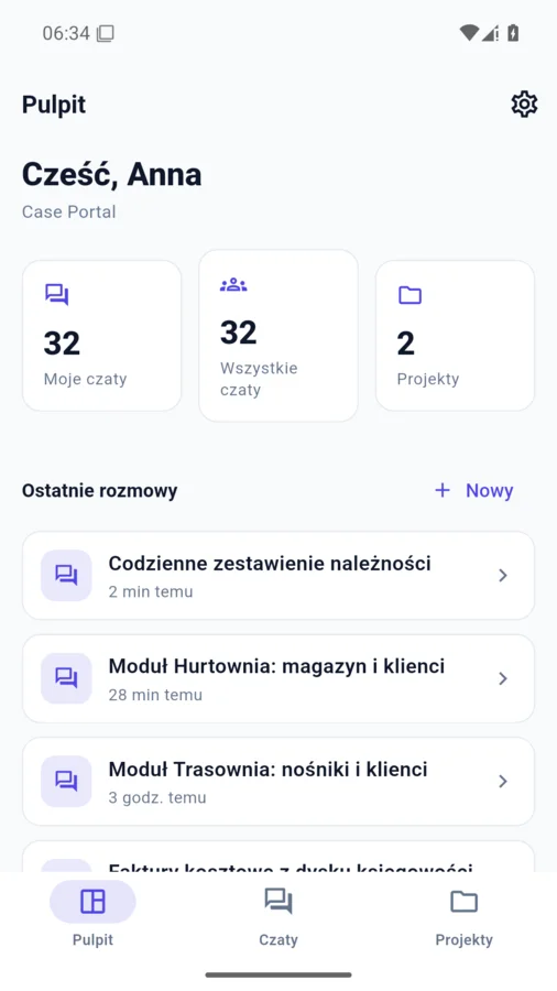 Aplikacja redAi, pulpit z listą modułów firmy.