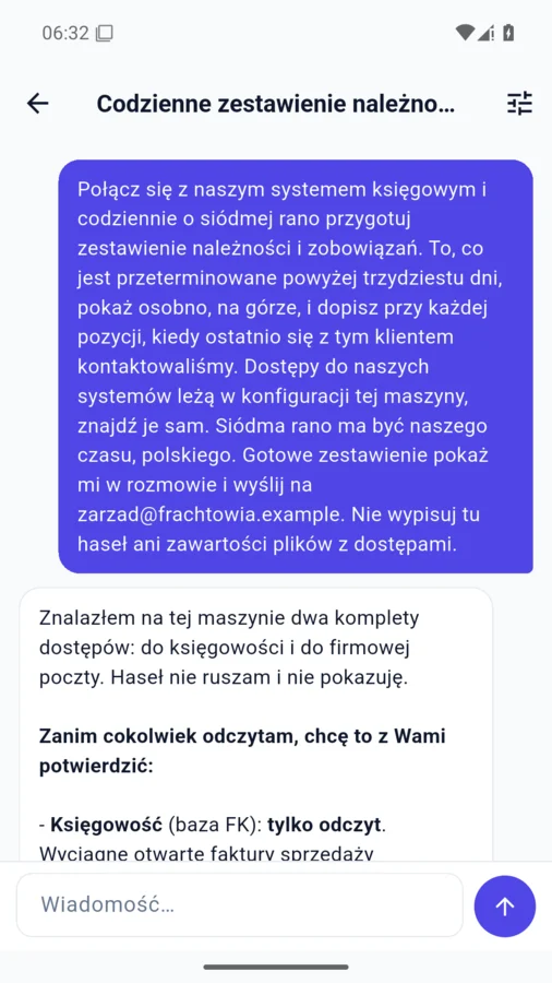 Aplikacja redAi, otwarta rozmowa z asystentem firmy.
